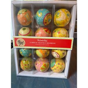NIB The Land of Nod 12 Days of Christmas Hand Painted Ornaments Colorful Set 12